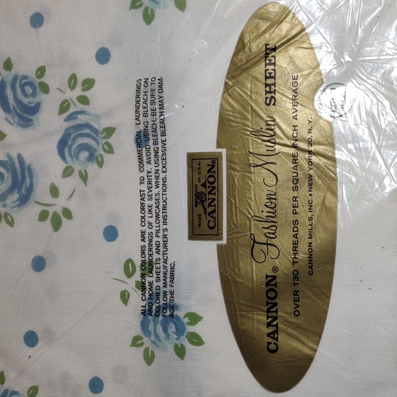cannon Bedding Nwot Vintage Cannon Blue Floral Twin Flat Sheet